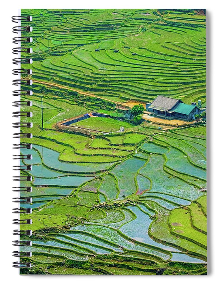 Black Spiral Notebook featuring the photograph Green Field Terraces by Arj Munoz