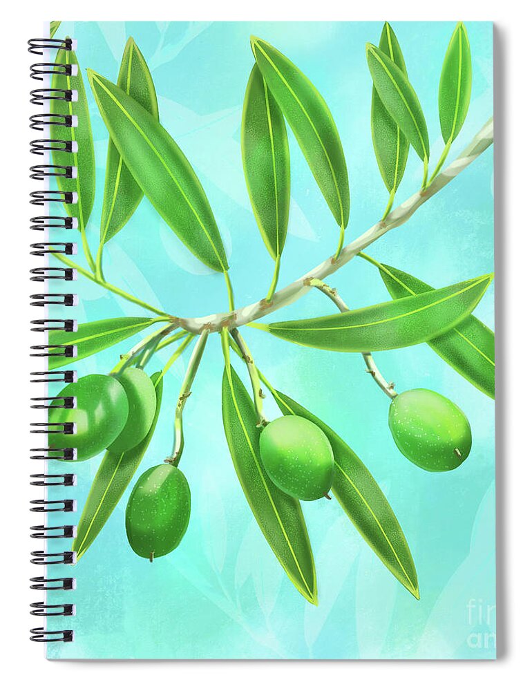 Olives Spiral Notebook featuring the mixed media Green Olives Branch by Shari Warren