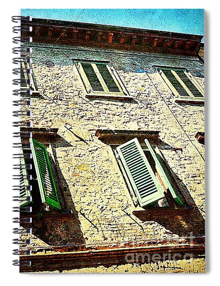 Green Spiral Notebook featuring the photograph Green Windows in Tuscany by Ramona Matei