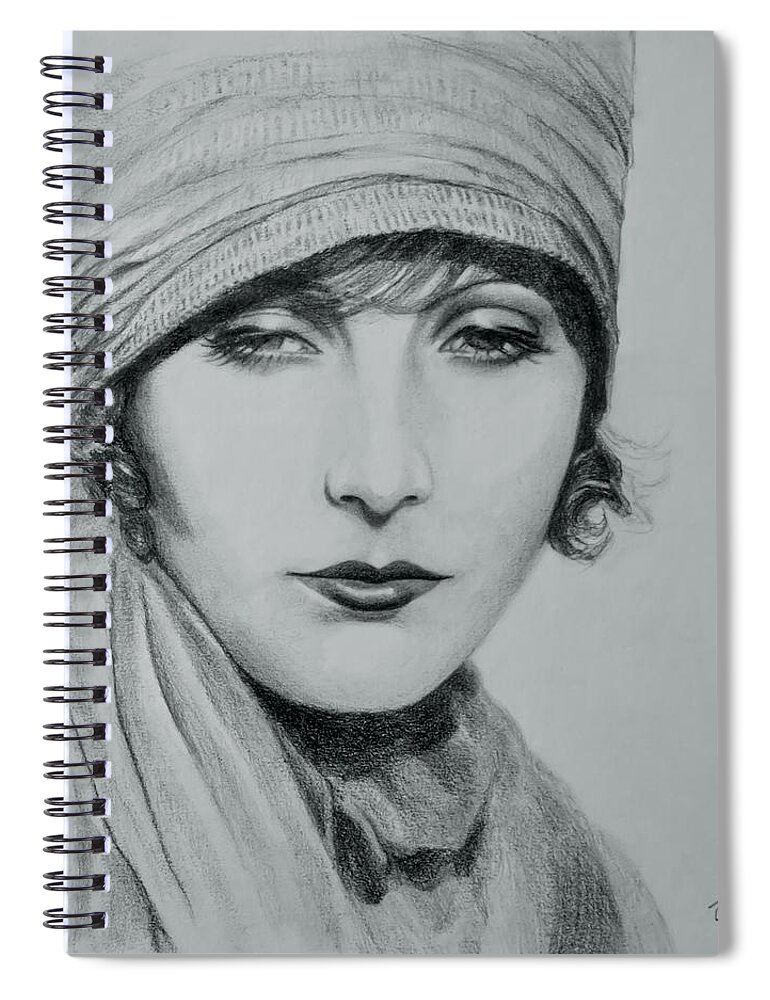 Greta Garbo Spiral Notebook featuring the drawing Greta Garbo 2 by Elaine Berger
