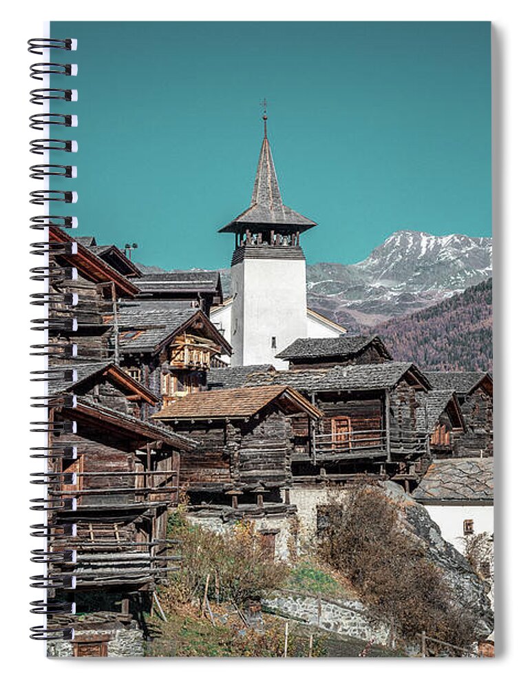 Grimentz Spiral Notebook featuring the photograph Grimentz, mountain village in the Swiss Alps by Benoit Bruchez