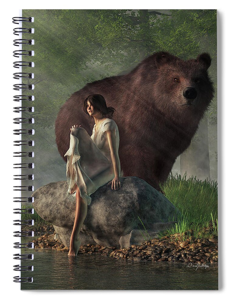Grizzly Bear Spiral Notebook featuring the digital art Grizzly Bear and Girl in a Nightgown by Daniel Eskridge