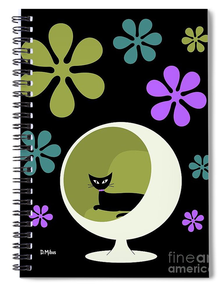 Retro Spiral Notebook featuring the digital art Groovy Flowers Ball Chair 3 by Donna Mibus