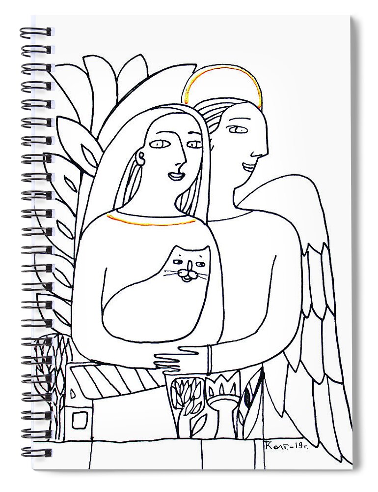 Russian Artists New Wave Spiral Notebook featuring the drawing Guardian Angel by Tatiana Koltachikhina