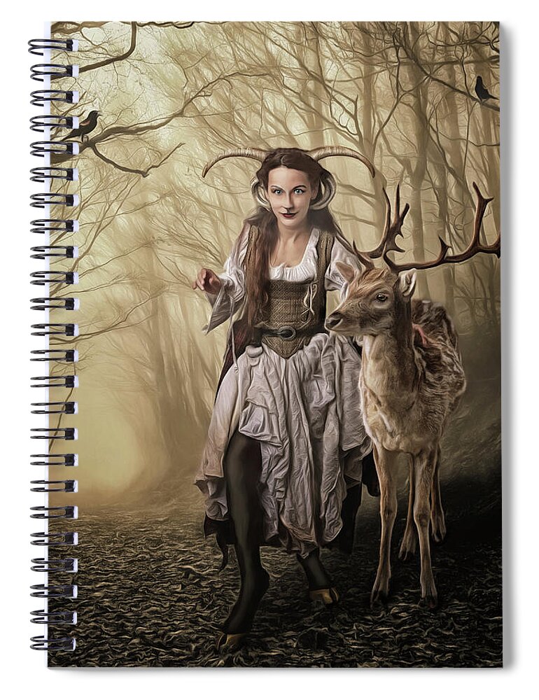 Deer Spiral Notebook featuring the digital art Guardians of the Wood by Brad Barton