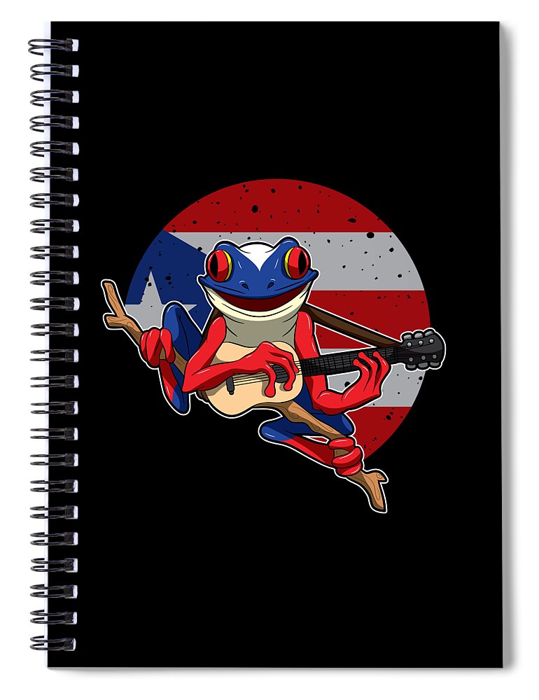 Puerto Rico Spiral Notebook featuring the digital art Guitar Playing Coqui Frog Puerto Rico Animal by Mister Tee