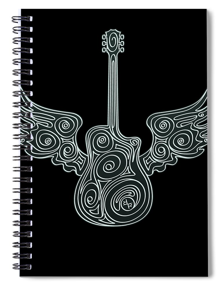 Guitar Spiral Notebook featuring the painting Guitar With Wings T-Shirt Tees Tee by Tony Rubino