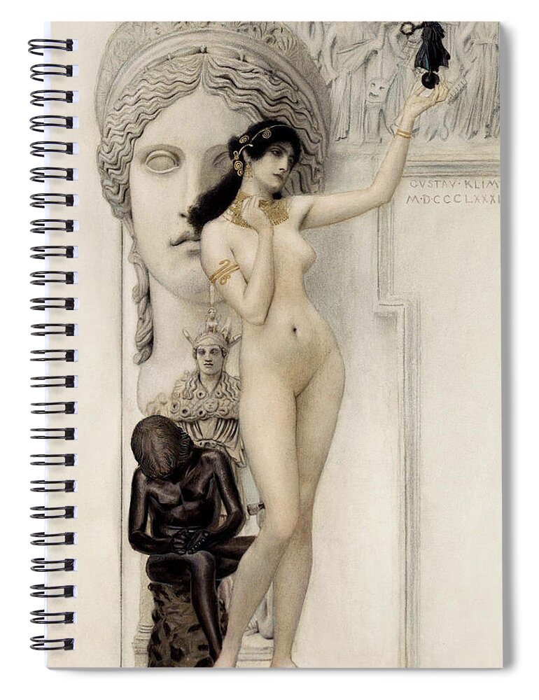 Aestheticism Spiral Notebook featuring the painting Gustav Klimt Tribute Semi-Abstract Hand Painted Litho Reproduction 2 by Tony Rubino