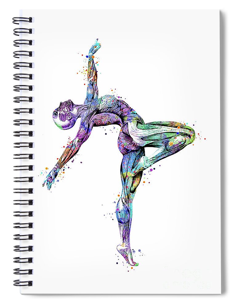 Gymnastics Spiral Notebook featuring the digital art Gymnastics Muscles Colorful Anatomy Watercolor by White Lotus