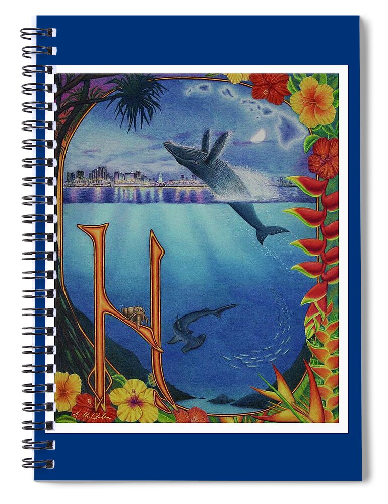 Kim Mcclinton Spiral Notebook featuring the drawing H is for Hawaii by Kim McClinton