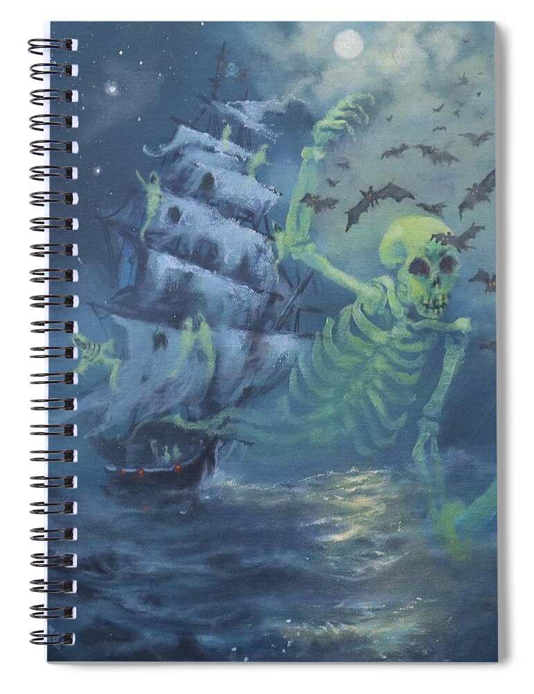  Halloween Spiral Notebook featuring the painting Halloween Ghost Ship by Tom Shropshire