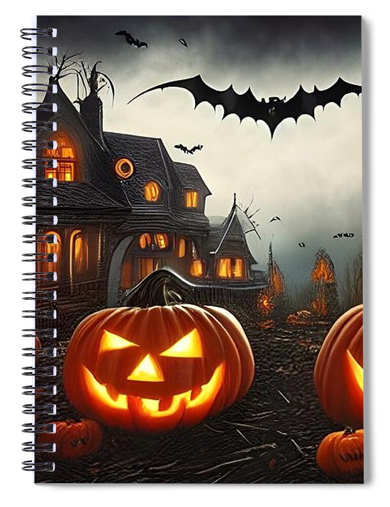 Digital Spiral Notebook featuring the digital art Halloween Houses by Beverly Read