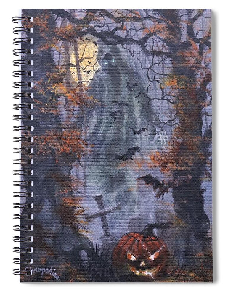 Halloween Specter Spiral Notebook featuring the painting Halloween Specter by Tom Shropshire