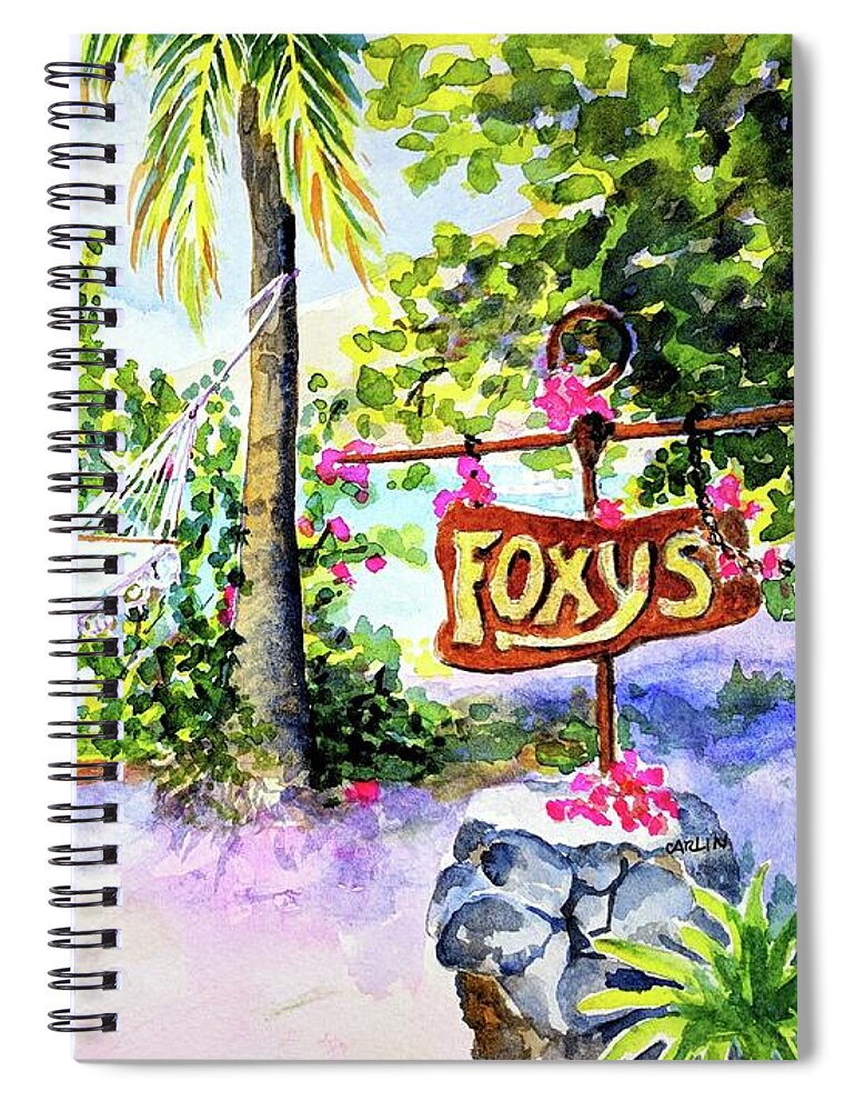 Beach Spiral Notebook featuring the painting Hammock on Beach at Foxy's by Carlin Blahnik CarlinArtWatercolor