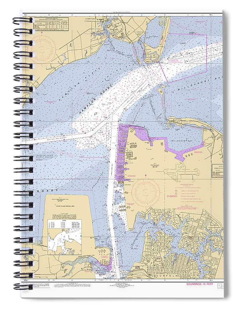 Hampton Roads Spiral Notebook featuring the digital art Hampton Roads, NOAA Chart 12245 by Nautical Chartworks