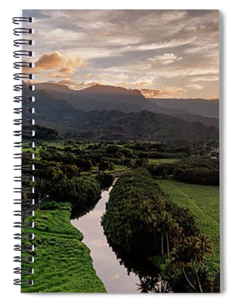 Hanalei Spiral Notebook featuring the photograph Hanalei Sunset Panorama by Christopher Johnson