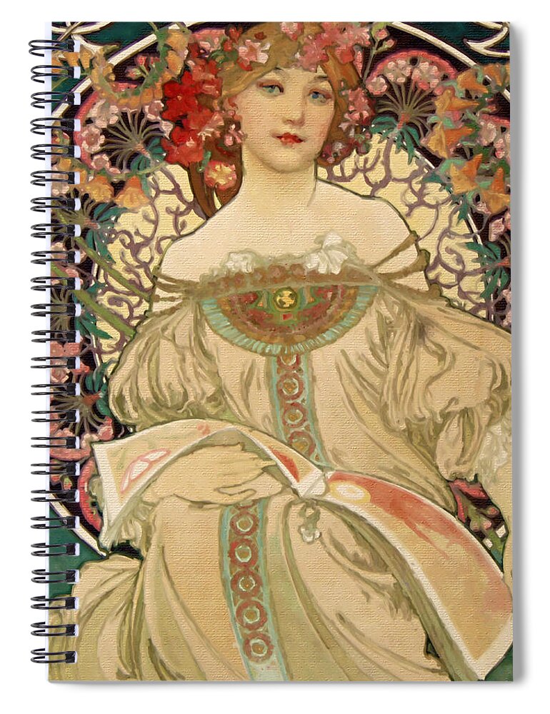 Frau Jugendstil Spiral Notebook featuring the painting Hand painted litho reproduction Enhanced of Frau Jugendstil Kunst Art Nouveau 9 by Tony Rubino