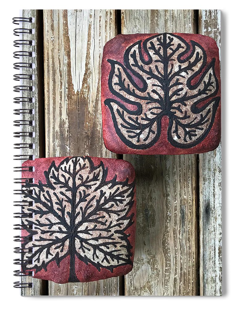 Bread Spiral Notebook featuring the photograph Hand Painted Red Autumn Leaf Sourdough Quartet 3 by Amy E Fraser