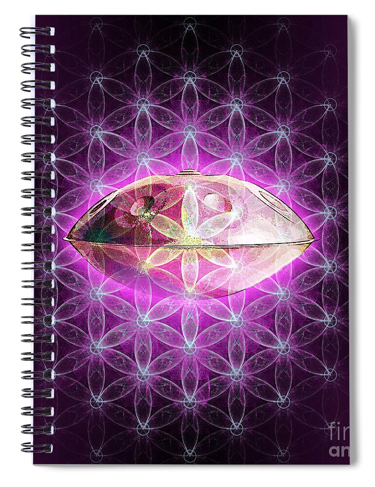 Handpan Spiral Notebook featuring the digital art Handpan and flower of life by Alexa Szlavics