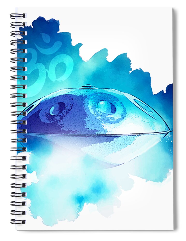 Handpan Spiral Notebook featuring the digital art Handpan OM in blue by Alexa Szlavics