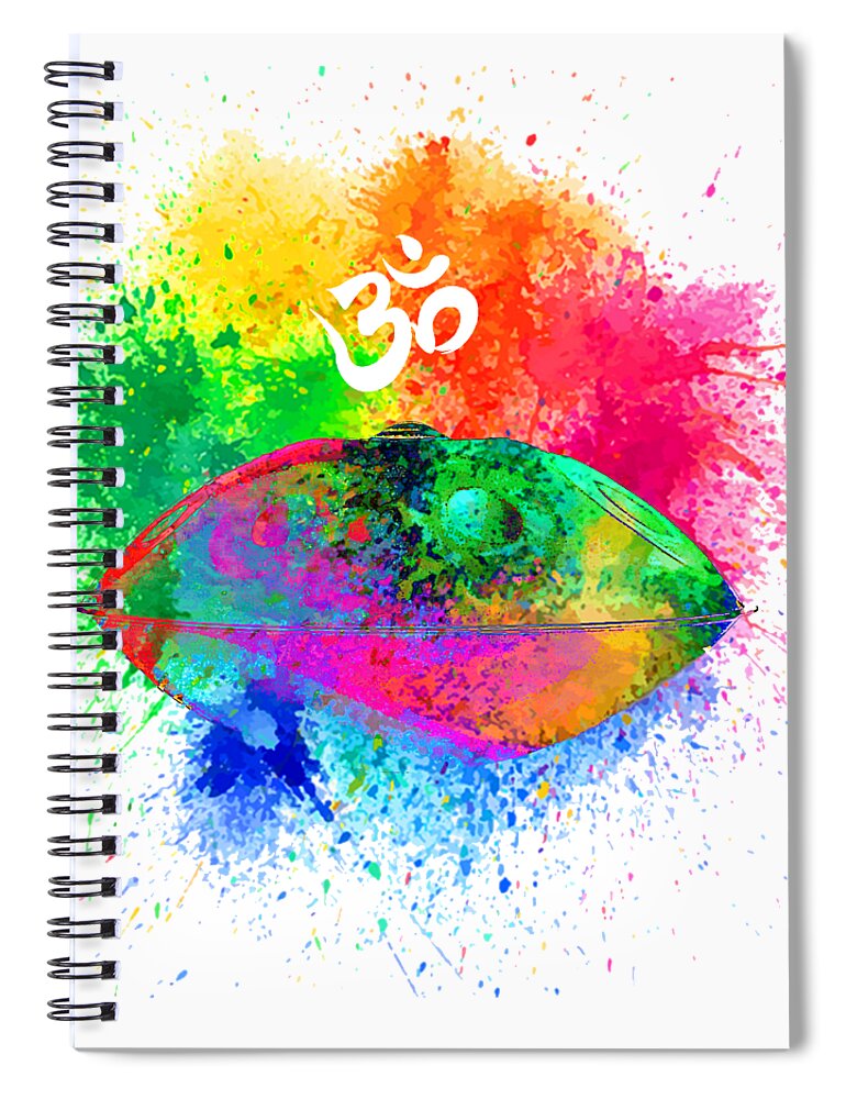 Om Spiral Notebook featuring the digital art Handpan OM in colorfull by Alexa Szlavics