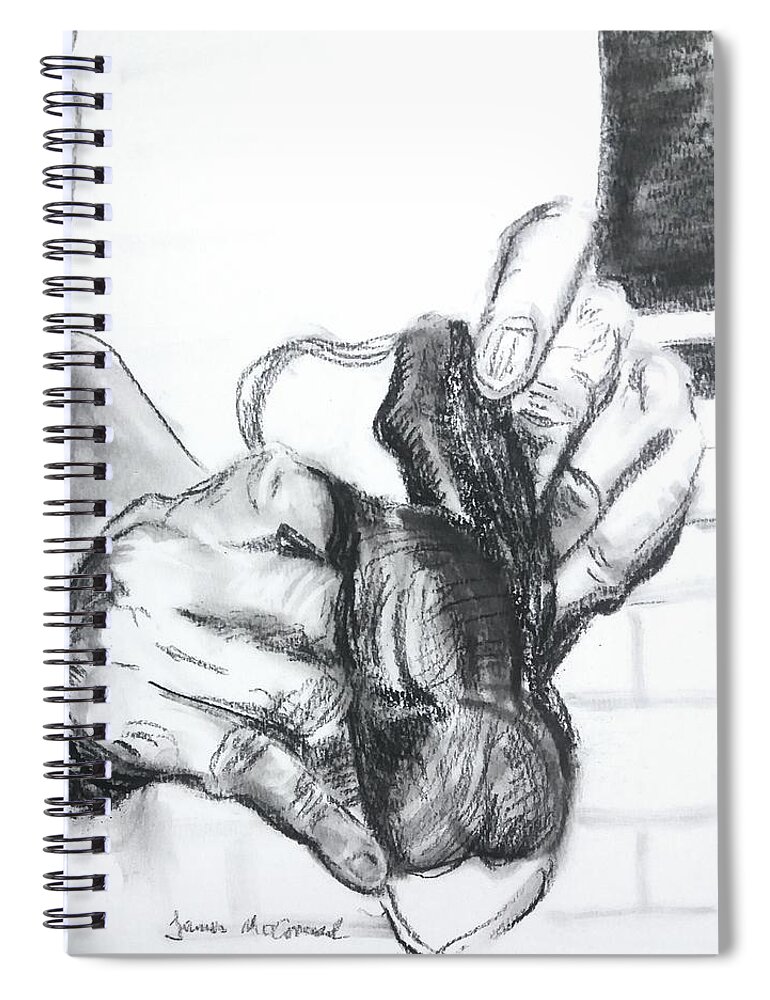 Hands Spiral Notebook featuring the drawing Hands holding Mask by James McCormack
