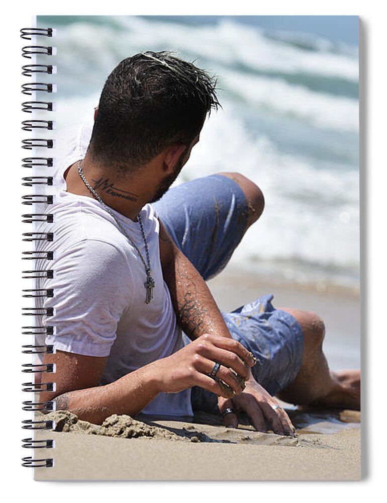 Man Spiral Notebook featuring the photograph Handsome man vacationing at the beach stock photo by Mark Stout