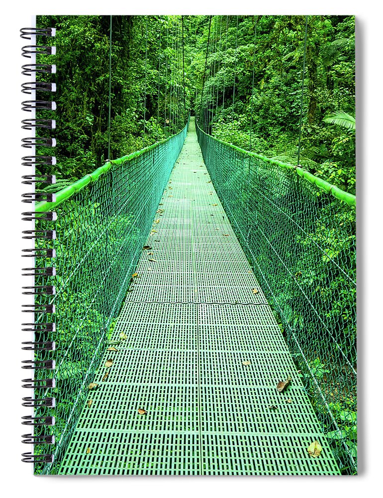 Hanging Bridge Spiral Notebook featuring the photograph Hanging Bridge in Cloud Forest in Monte Verde Costa Rica by Leslie Struxness