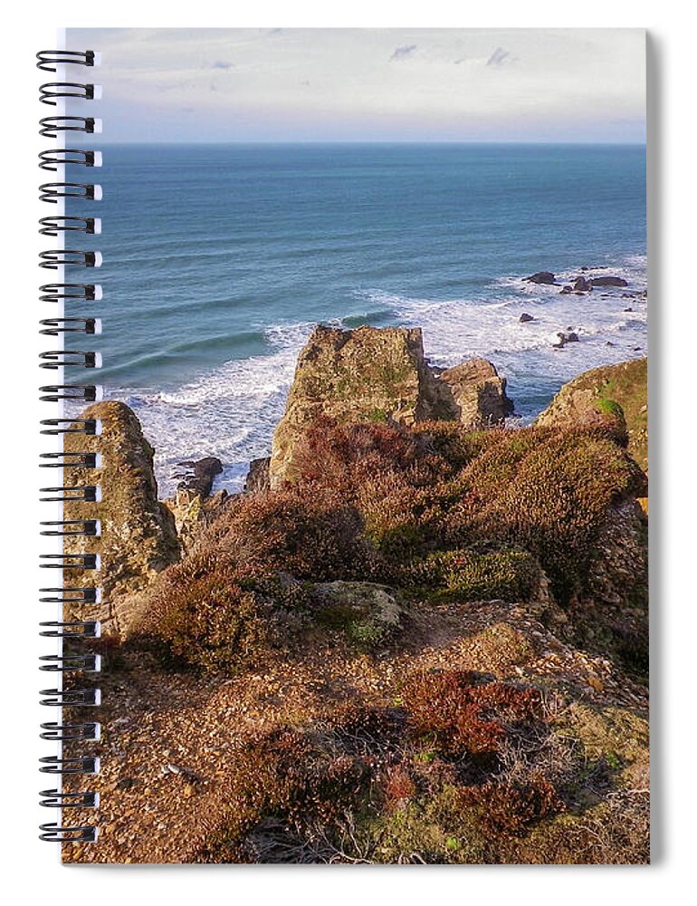 Cliff Spiral Notebook featuring the photograph Hanover Cove At Golden Hour St Agnes Cornwall by Richard Brookes