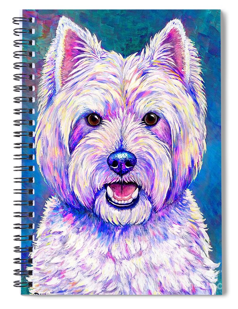 West Highland White Terrier Spiral Notebook featuring the painting Happiness - Neon Colorful West Highland White Terrier Dog by Rebecca Wang