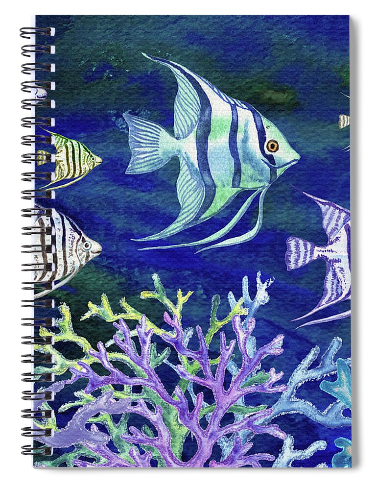 Happy Angel Fish In Ultramarine Watercolor Aquarium Spiral Notebook