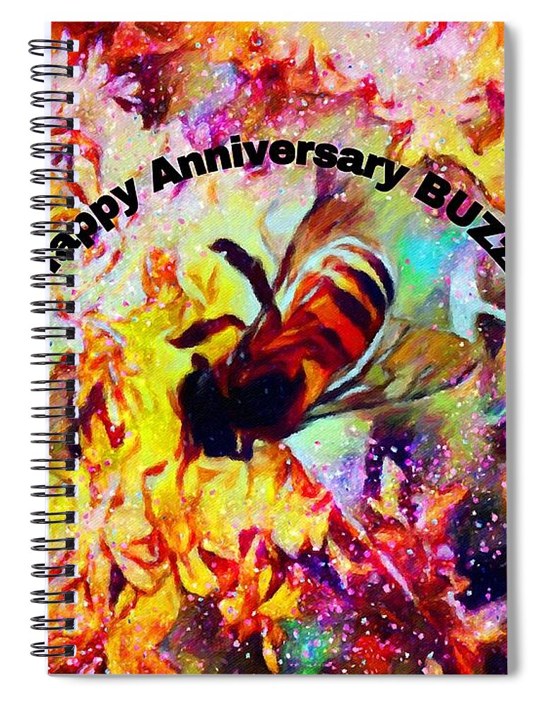 Bee Spiral Notebook featuring the mixed media Happy Anniversary BUZzz by Laurie's Intuitive