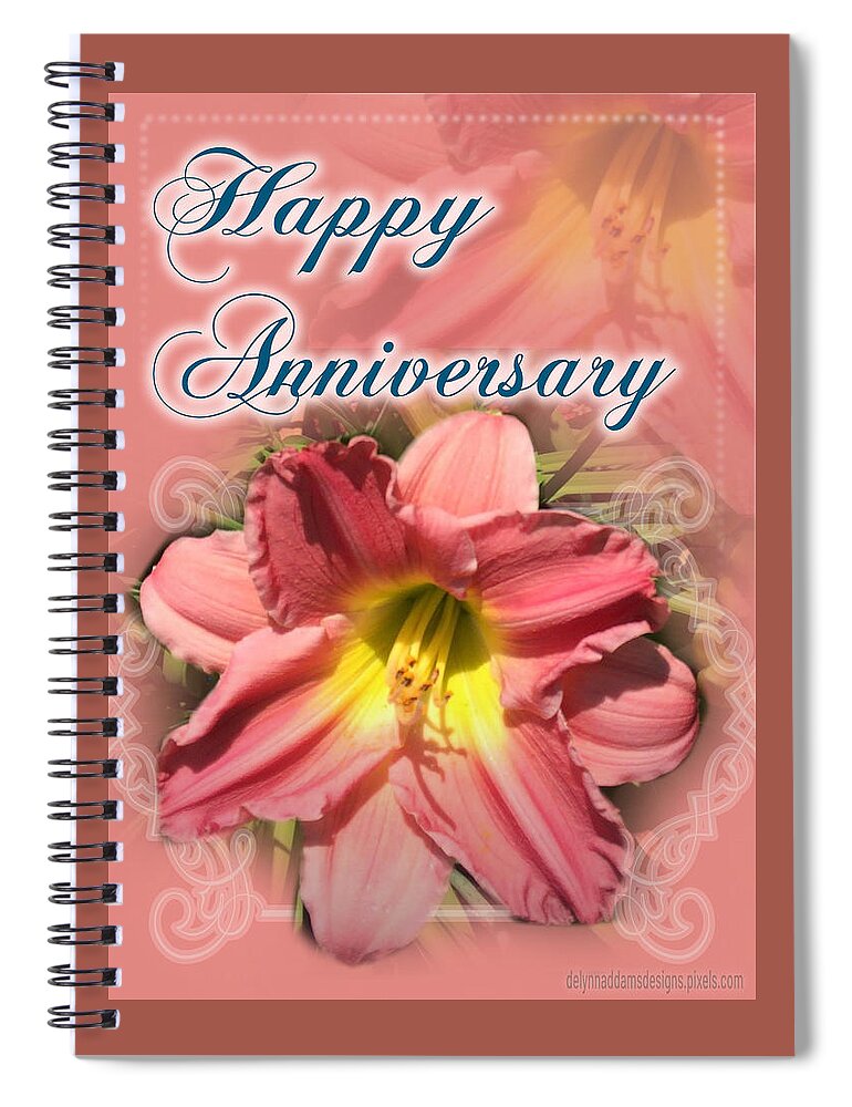 Peach Spiral Notebook featuring the digital art Happy Anniversary Card by Delynn Addams