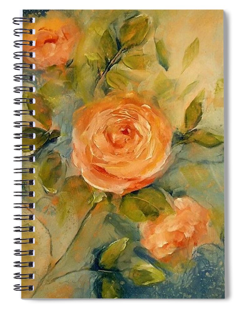 Rose Spiral Notebook featuring the painting Happy But Missing Mom Day Floral Painting by Lisa Kaiser