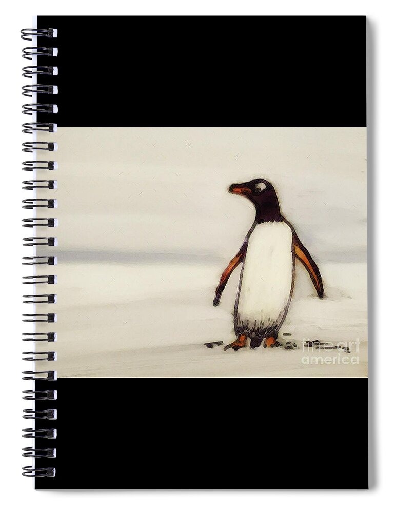 Penguin Spiral Notebook featuring the painting Happy Feet by Shelley Myers