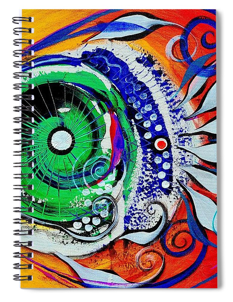 Happy Spiral Notebook featuring the painting Happy Fish, Compliments Transcending Time by J Vincent Scarpace