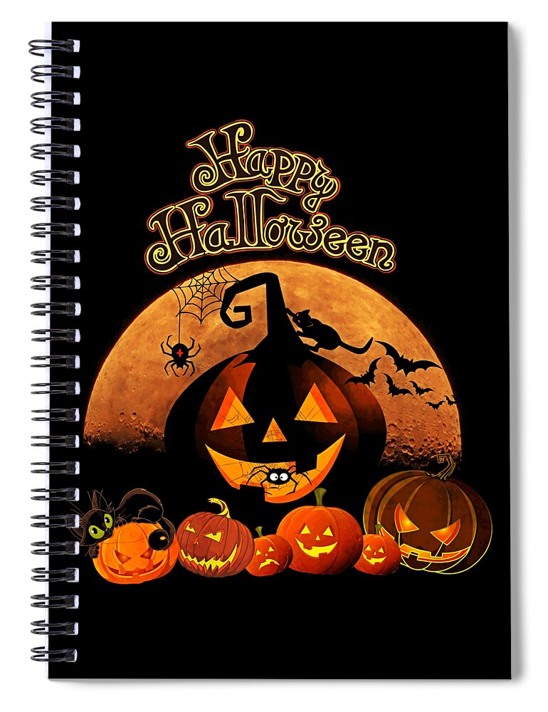 Funny Spiral Notebook featuring the digital art Happy Halloween by Flippin Sweet Gear