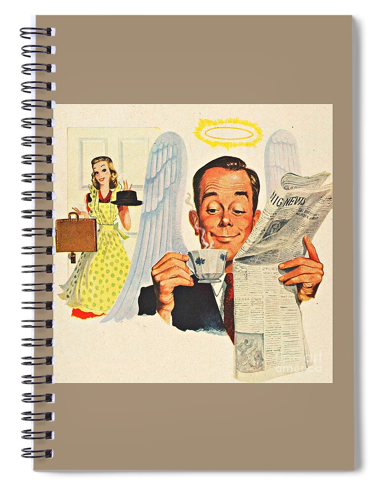 Coffee Spiral Notebook featuring the painting Happy Hubby by Sally Edelstein