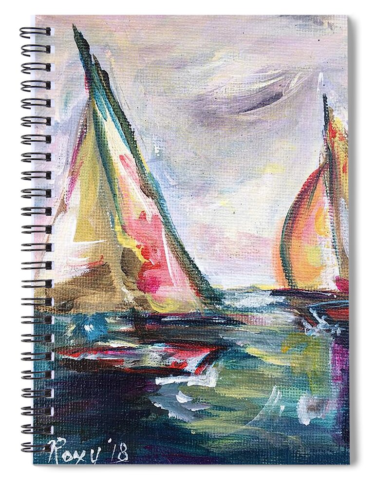 Abstract Boats Spiral Notebook featuring the painting Happy Sails by Roxy Rich