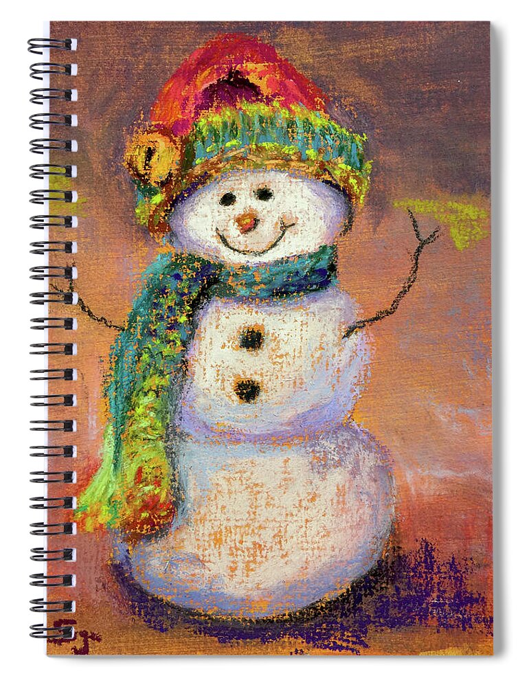Snowman Spiral Notebook featuring the pastel Happy Snowman by Susan Jenkins