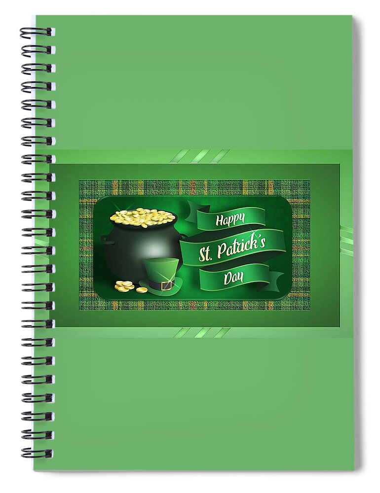Happy Spiral Notebook featuring the mixed media Happy St. Patrick's Day by Nancy Ayanna Wyatt