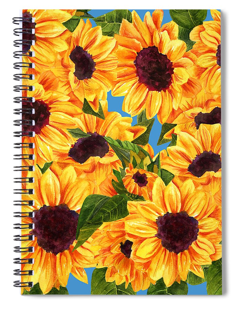 Sunflower Spiral Notebook featuring the digital art Happy Sunflowers by Linda Bailey