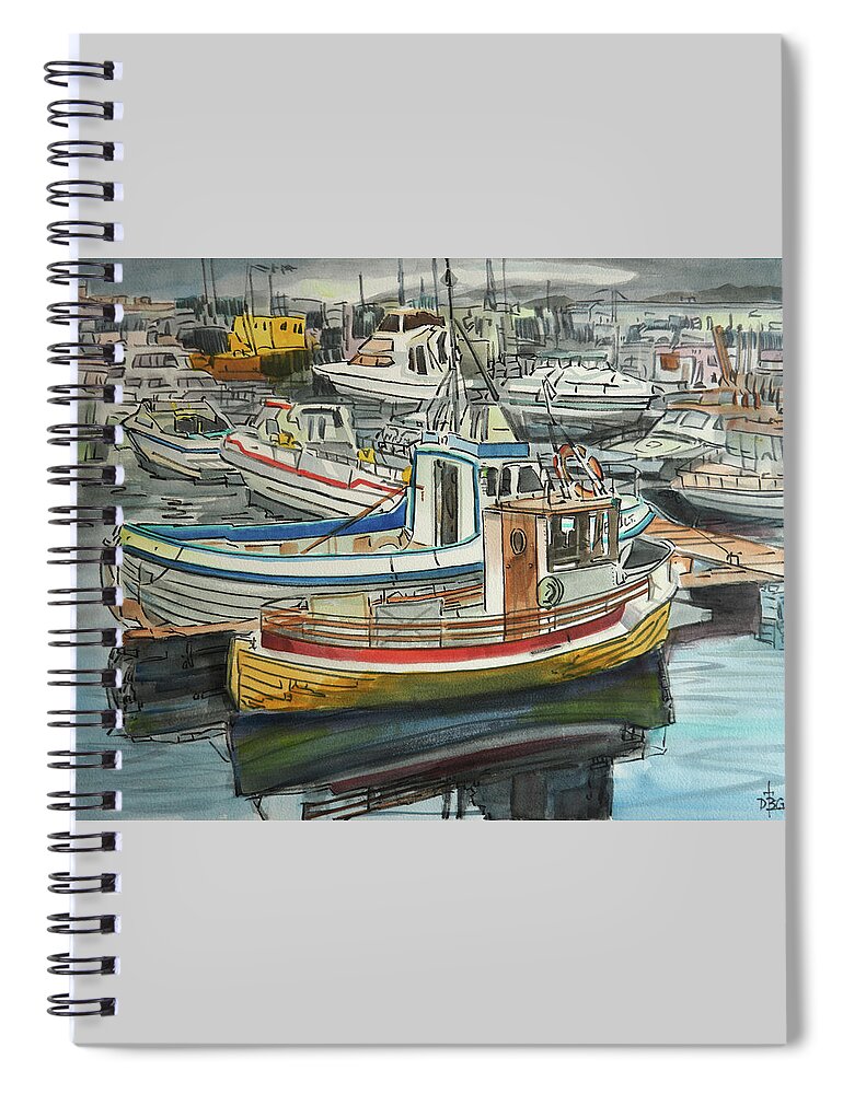 Harbor Spiral Notebook featuring the painting Harbor at Husvik by David Bader