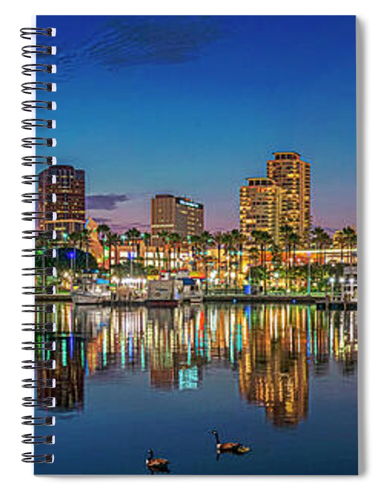 Long Beach Spiral Notebook featuring the photograph Harbor Magic Hour Cityscape Vista by David Zanzinger