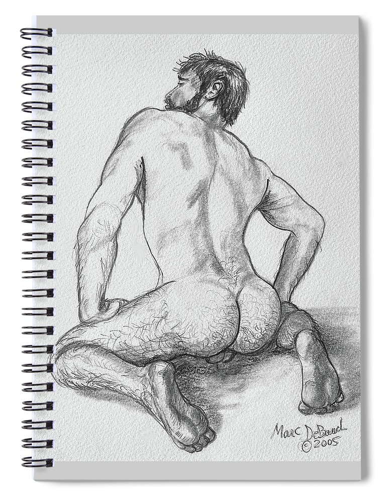 Nude Male Spiral Notebook featuring the drawing Harry Bottoms by Marc DeBauch