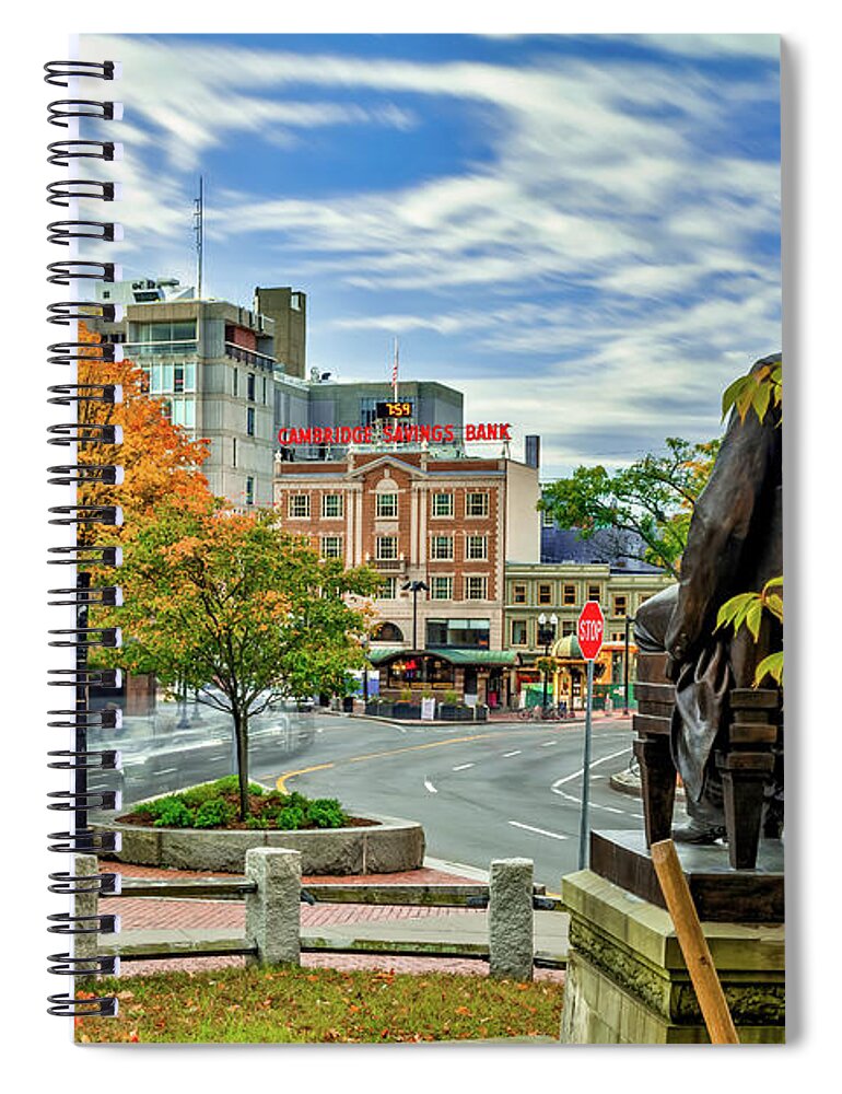 Harvard Square Spiral Notebook featuring the photograph Harvard Square and Cambridge Massachusetts Skyline in The Fall by Gregory Ballos