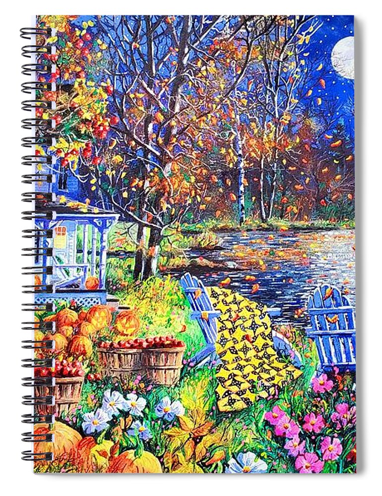 Harvest Moon Featuring A Full Moon On A Halloween Evening Spiral Notebook featuring the painting Harvest Moon by Diane Phalen