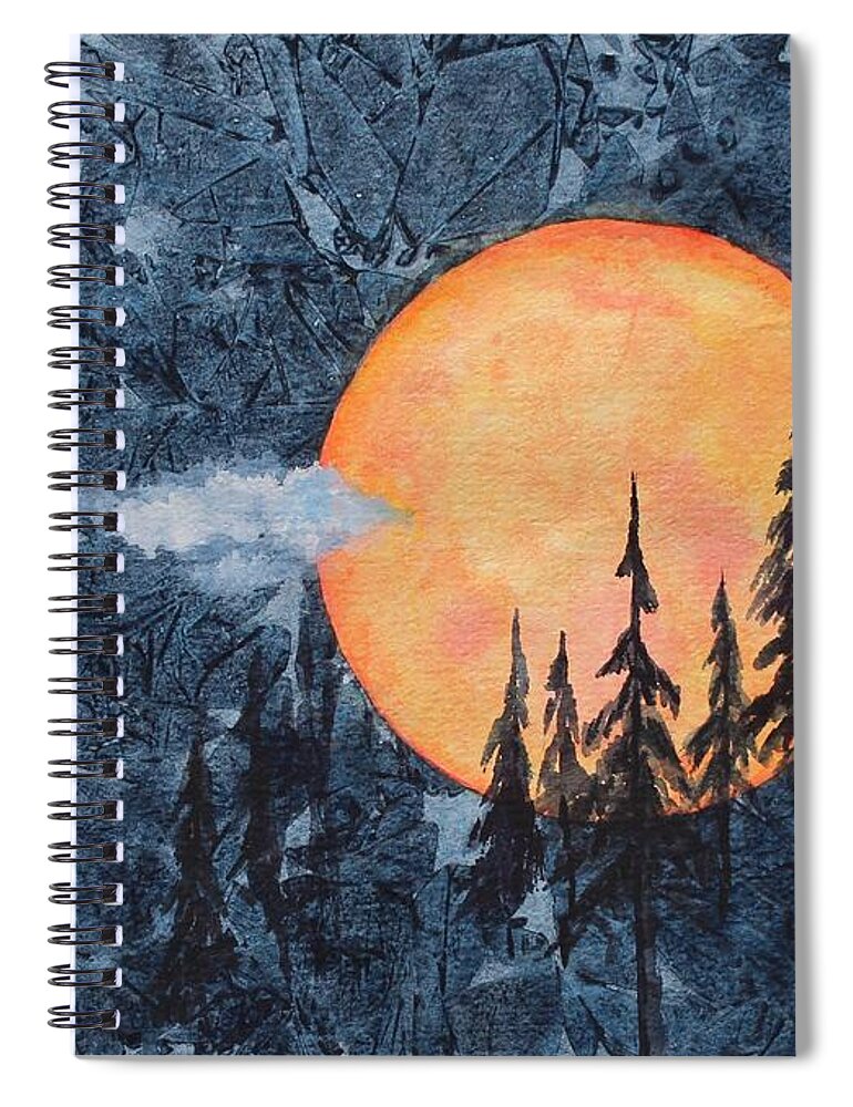 Moon Spiral Notebook featuring the painting Harvest Moon - The Forest by Jackie Mueller-Jones
