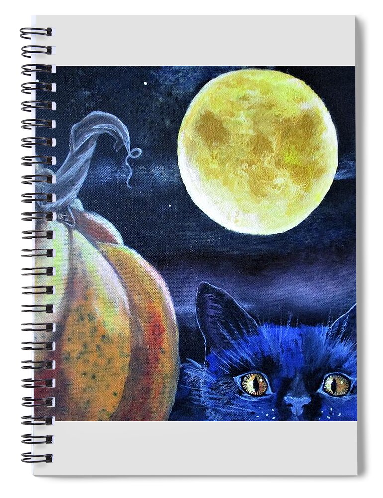 Harvest Moon Cat Blues Spiral Notebook featuring the painting Harvest Moon Cat Blues by Lynn Raizel Lane