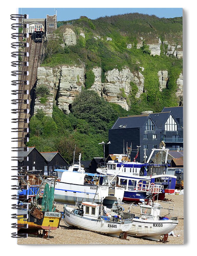 Hastings Spiral Notebook featuring the photograph Hastings Beach - England - Fishing Boats and Huts by Phil Banks